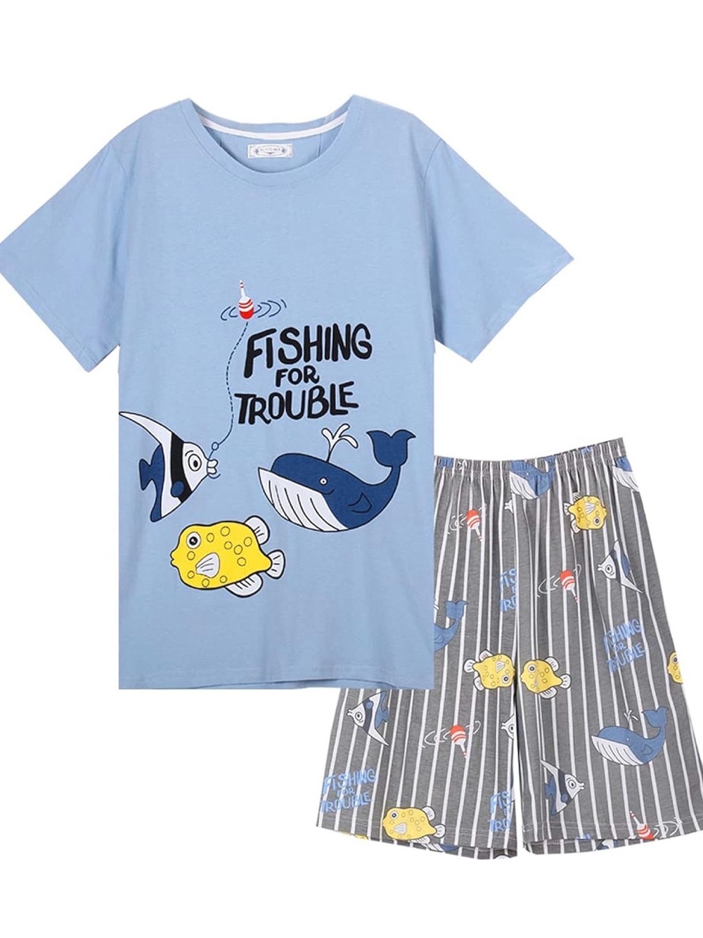 Kids Light Blue 'Fishing for Trouble' Pajama Set